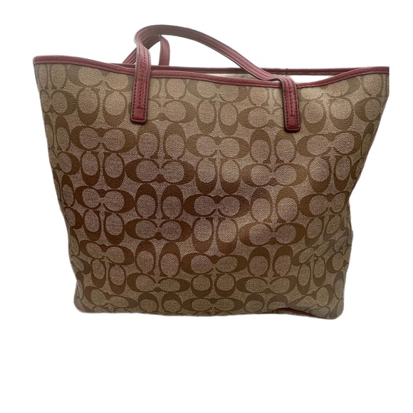 Coach Signature City Tote Bag khaki with maroon coated canvas - Picture 3 of 5